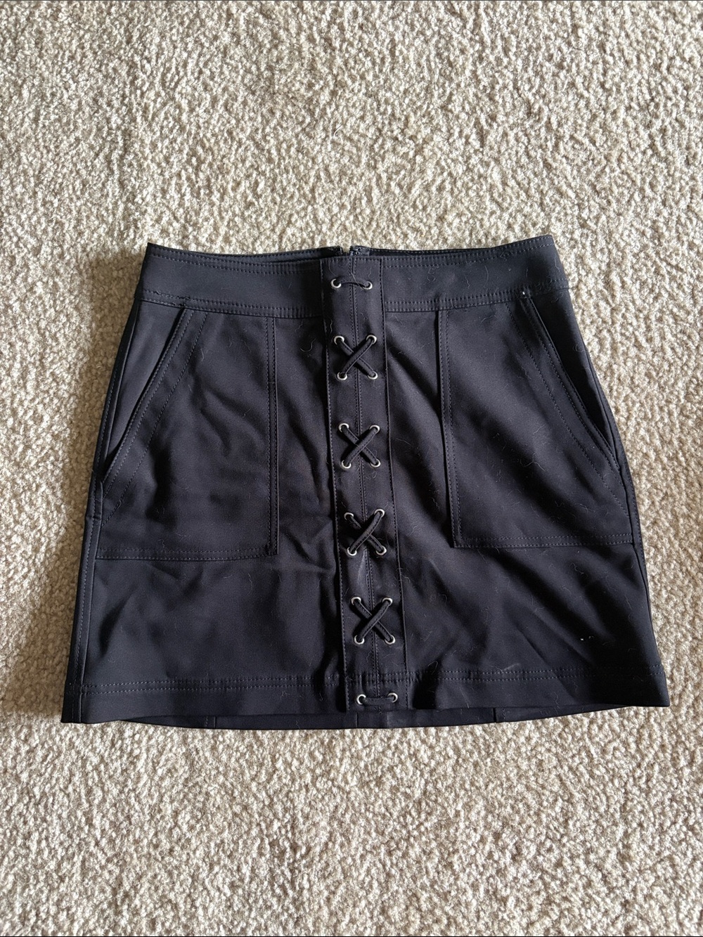 Express Black Lace-Up Front Mini Skirt